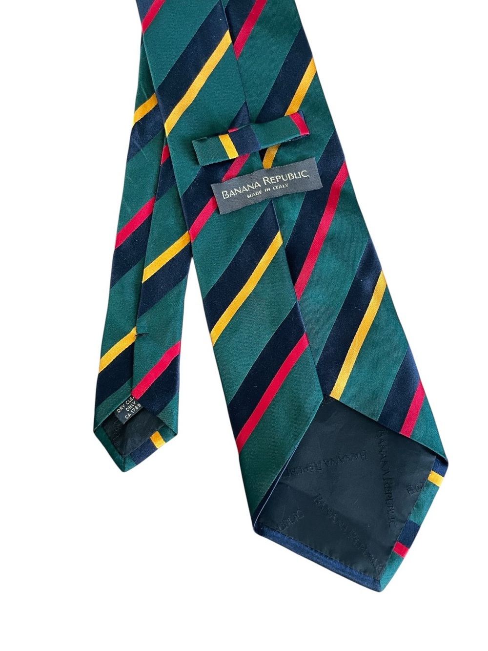 Banana Republic Italy Silk Tie Green Navy Burgundy Gold Stripe Wide 4” Old Money